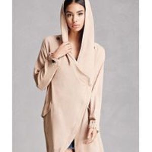 Forever21 Hooded Wrap Jacket SMALL TAUPE